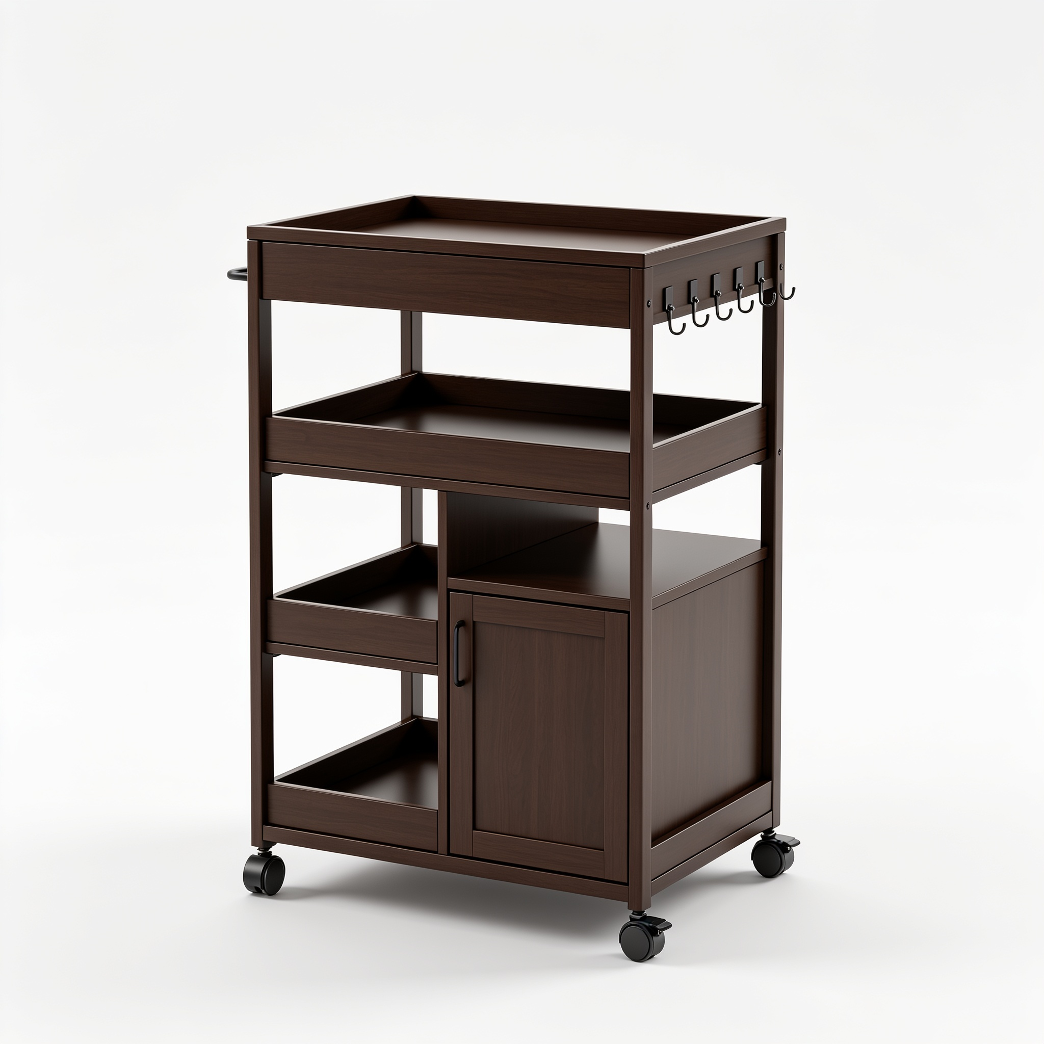 DanielaAlannah SWTYMIKI Kitchen Island Cart on Wheels - 4 Tier Rolling Kitchen Table Cart with Storage Shelves, 6 Removable Hooks& Locking Casters, Coffee Bar Cabinet for Dining Room Pantry Office, Espresso