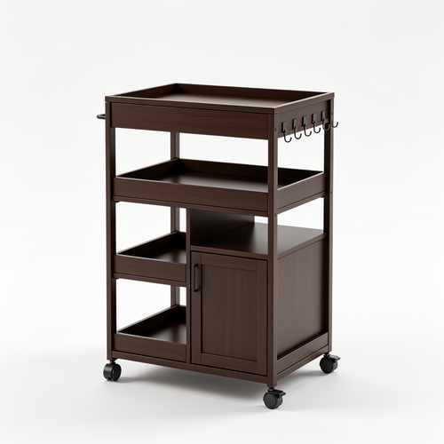 DanielaAlannah SWTYMIKI Kitchen Island Cart on Wheels - 4 Tier Rolling Kitchen Table Cart with Storage Shelves, 6 Removable Hooks& Locking Casters, Coffee Bar Cabinet for Dining Room Pantry Office, Espresso