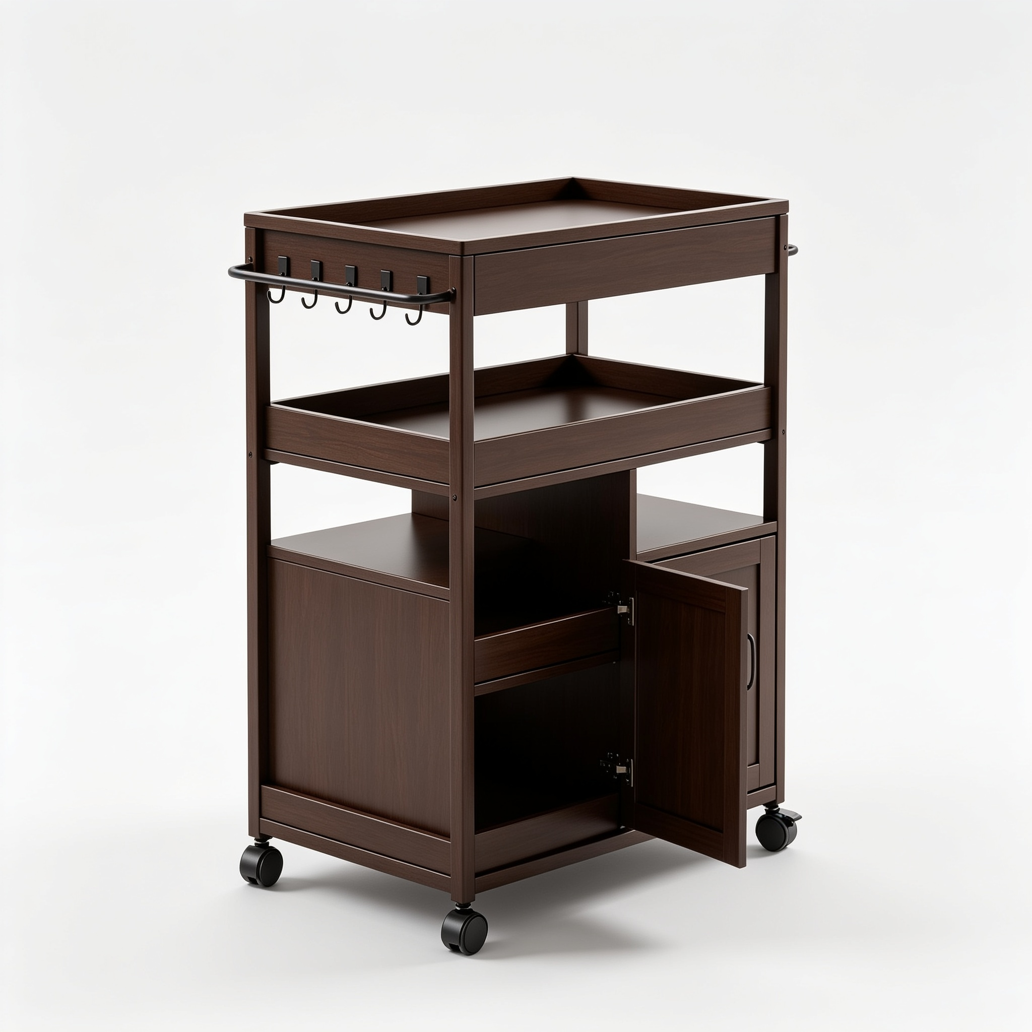 DanielaAlannah SWTYMIKI Kitchen Island Cart on Wheels - 4 Tier Rolling Kitchen Table Cart with Storage Shelves, 6 Removable Hooks& Locking Casters, Coffee Bar Cabinet for Dining Room Pantry Office, Espresso